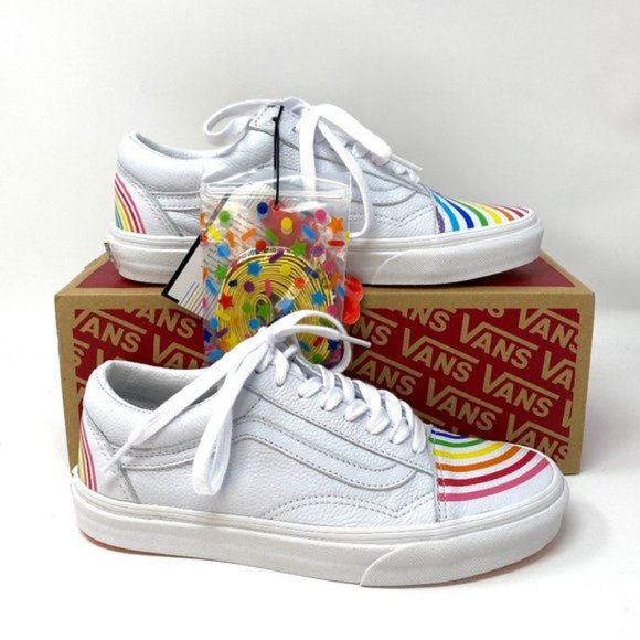 💖MEGA SALE💖VANS Old Skool Flour Shop Rainbow White  Men s 9 11.5 VN0A4U3B2N7 - Picture 1 of 9